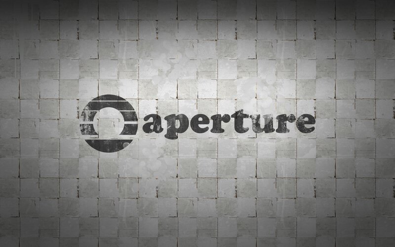 Aperture logo on tiled wall