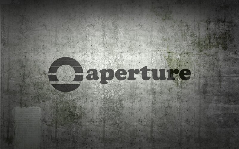 Aperture Logo on Wall — Gray, Dramatic, Digital Art, Concrete Wall, Black
