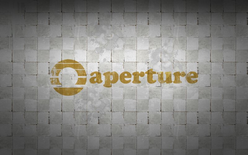 Aperture Logo on Wall — Gray, Dystopian, Digital Art