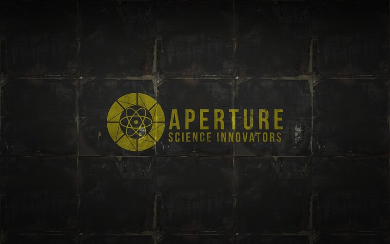 Aperture Science Logo — Black, Dramatic, Digital Art, Text, Wall