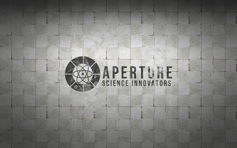 Aperture Science Logo — Gray, Industrial, Digital Art, Text, Tiled Wall