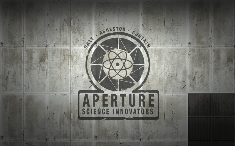 Aperture Science logo on concrete wall