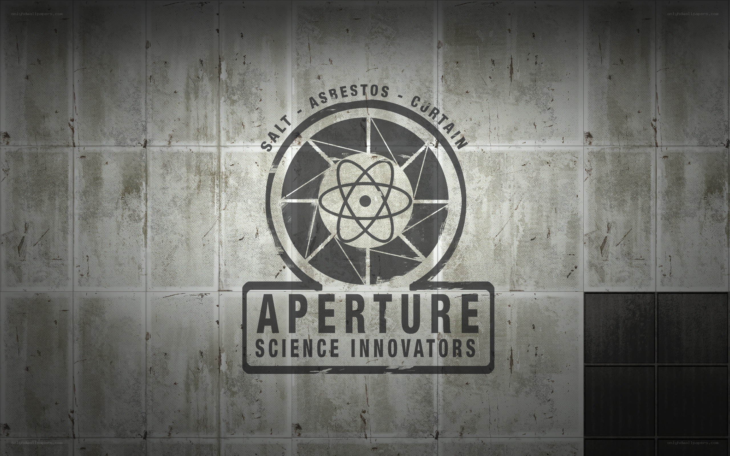 Aperture Science logo on concrete wall