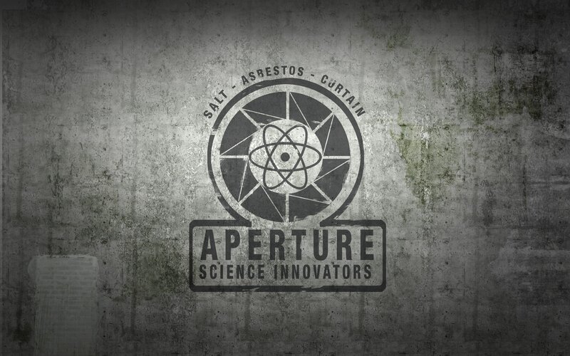 Aperture Science logo on concrete wall