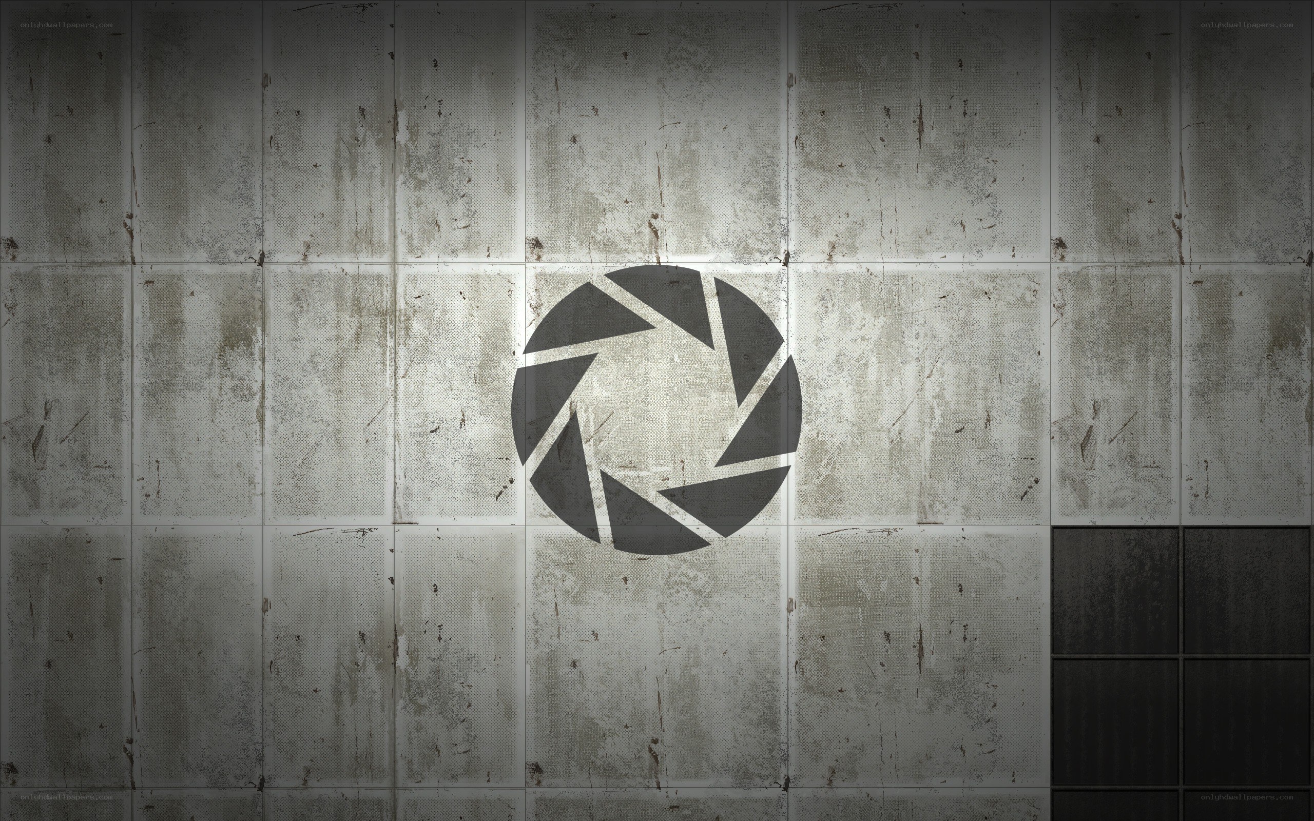 Aperture Science logo on concrete wall