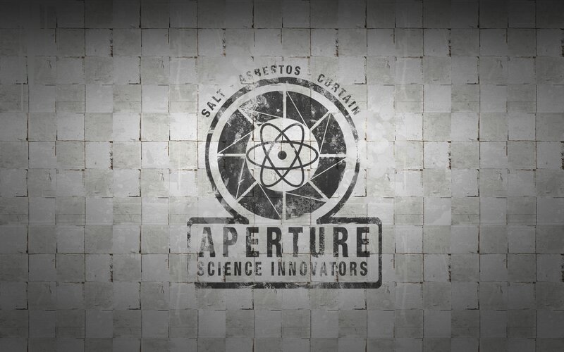 Aperture Science logo on tiled wall