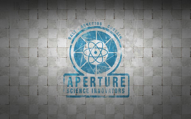 Aperture Science logo on tiled wall