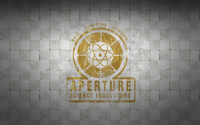 Aperture Science logo on tiled wall