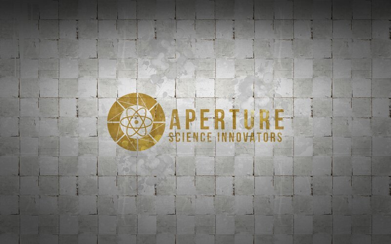 Aperture Science logo on tiled wall