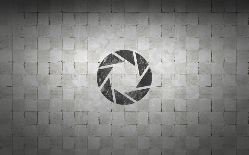 Aperture Science logo on tiled wall