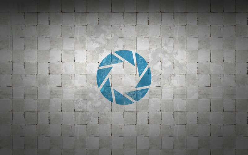 Aperture Science logo on wall
