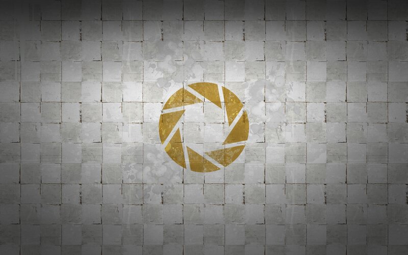 Aperture Science logo on wall