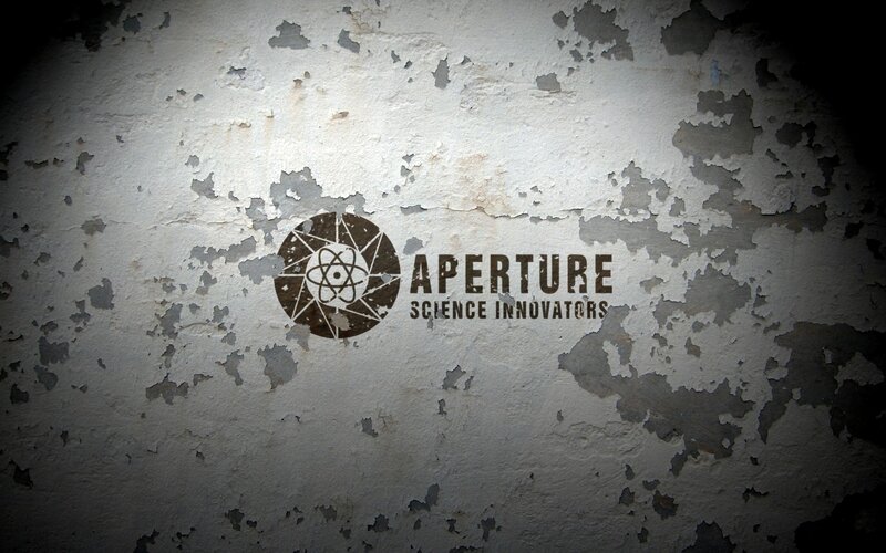 Aperture Science Logo — White, Dramatic, Photograph