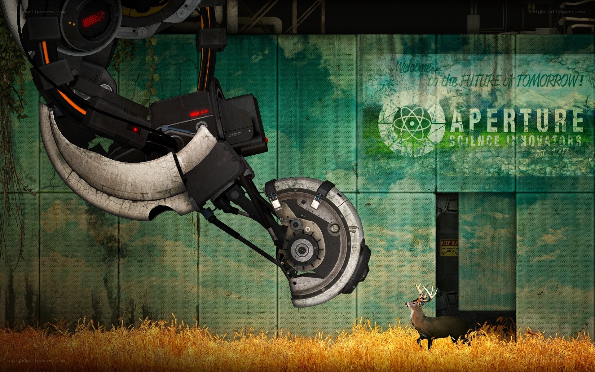 Aperture Science logo with robot and deer