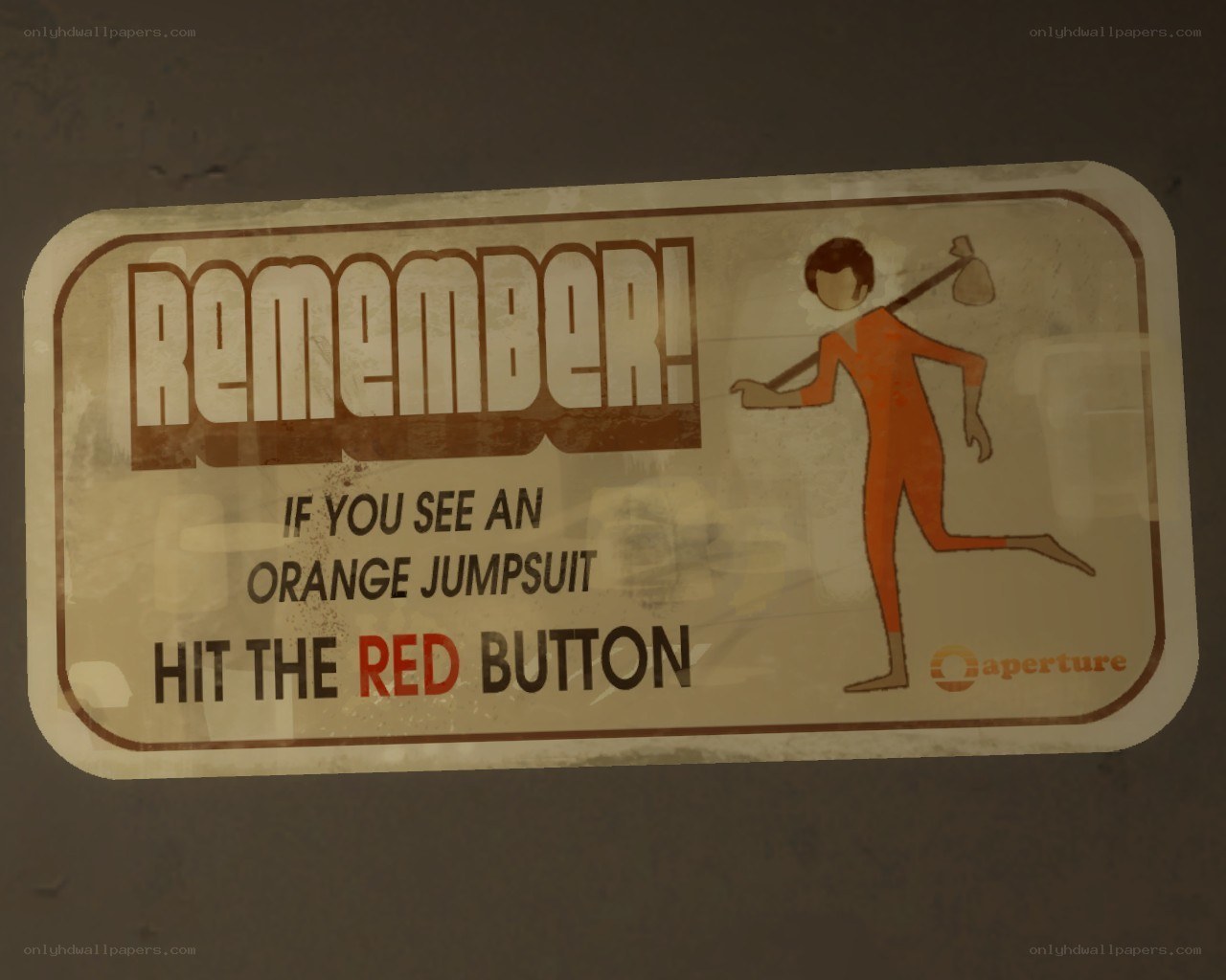 Aperture sign with orange suit