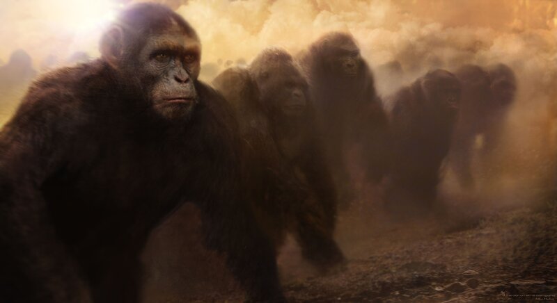 apes marching in dust