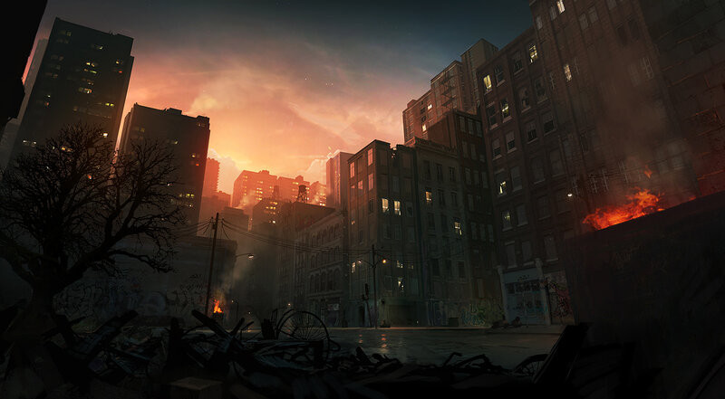 apocalyptic city at dusk