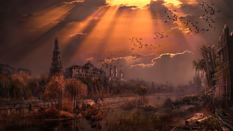 apocalyptic city at sunset