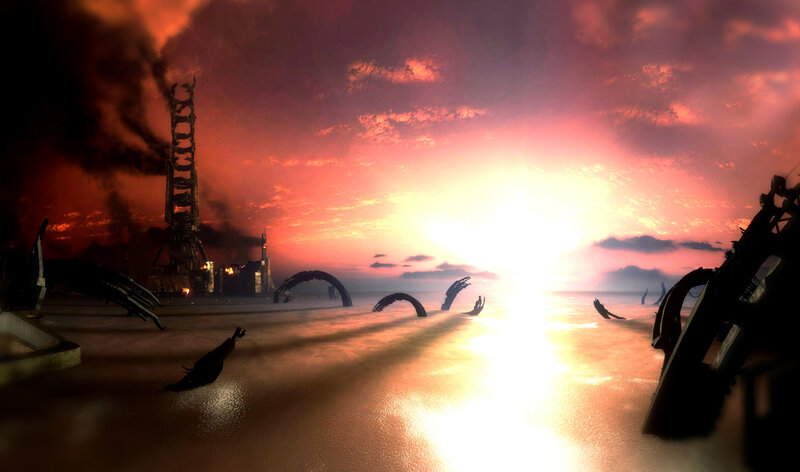apocalyptic city at sunset