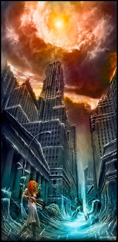 apocalyptic city with warrior