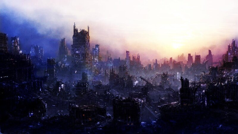 apocalyptic cityscape at dawn