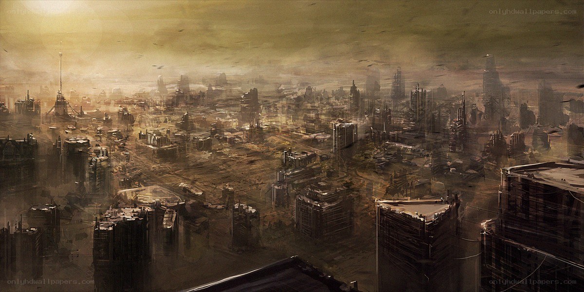 apocalyptic cityscape at dusk
