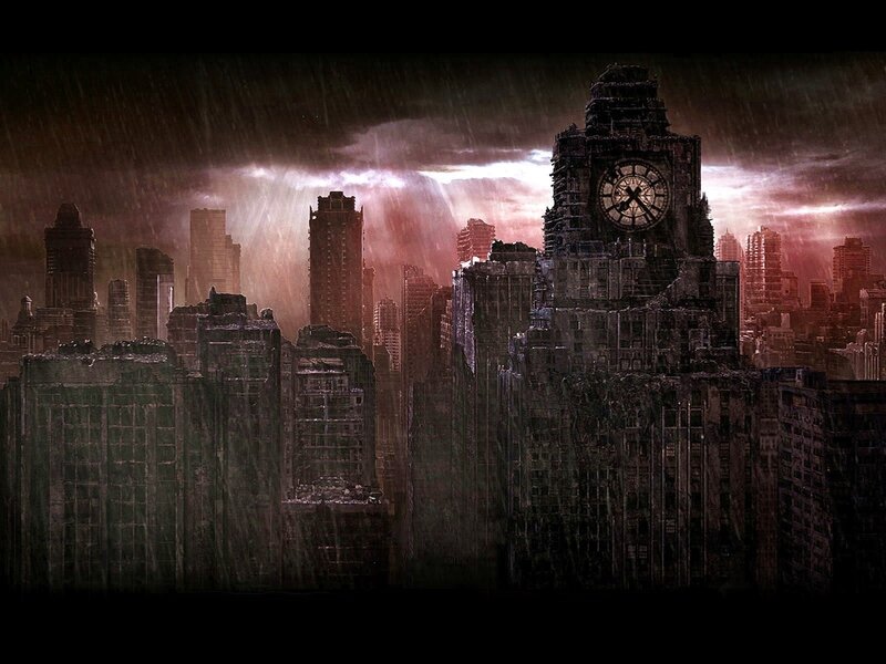 apocalyptic cityscape at dusk