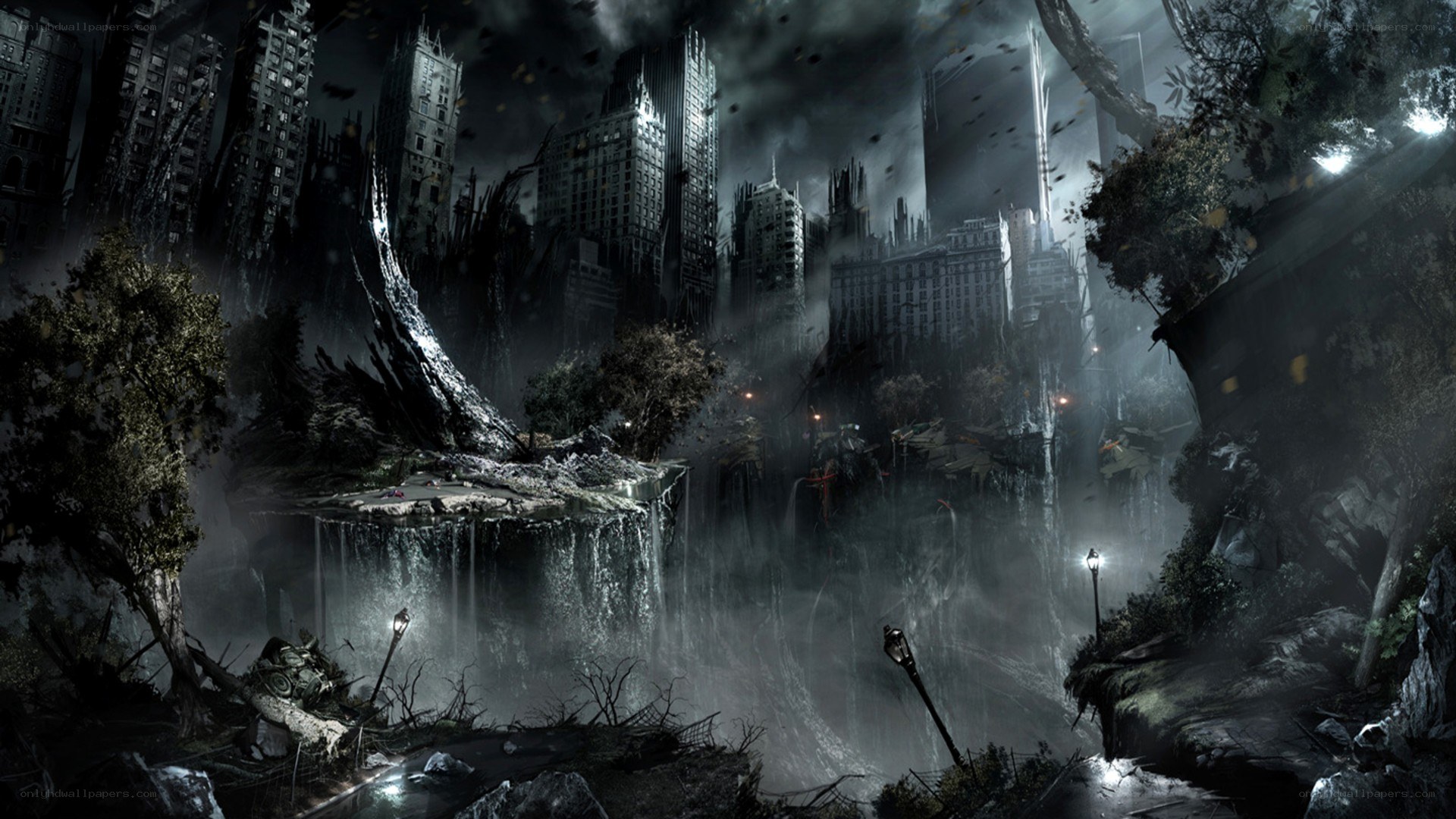 apocalyptic cityscape at night