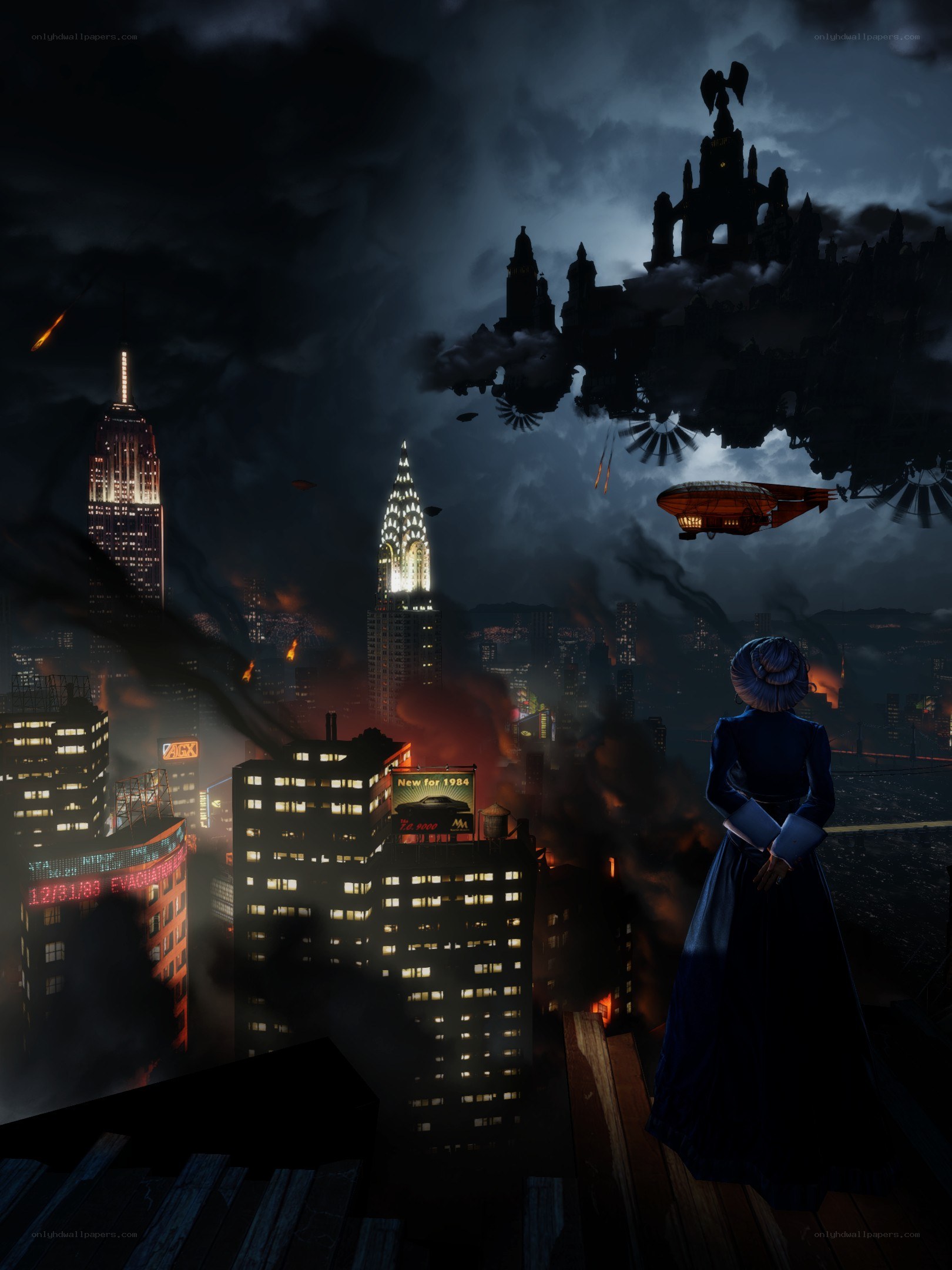 Apocalyptic cityscape at night