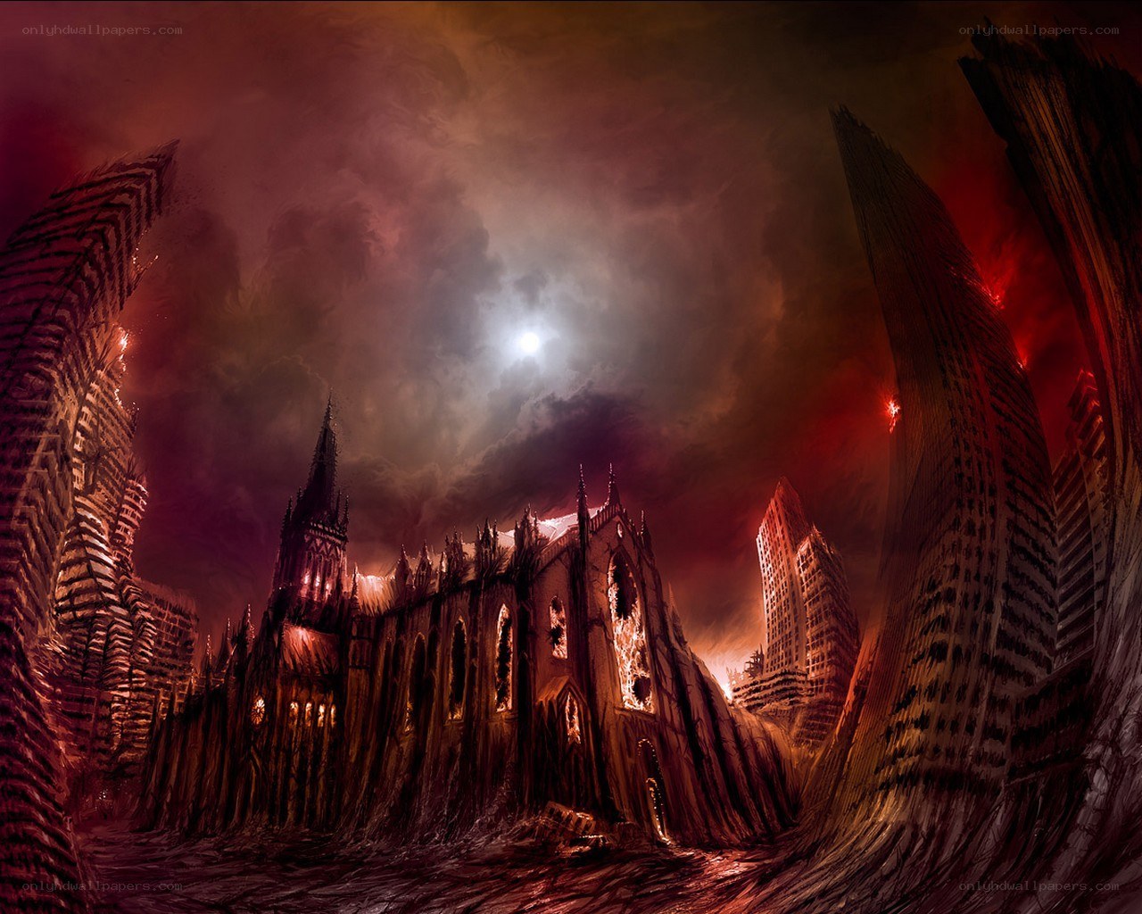 apocalyptic cityscape at night