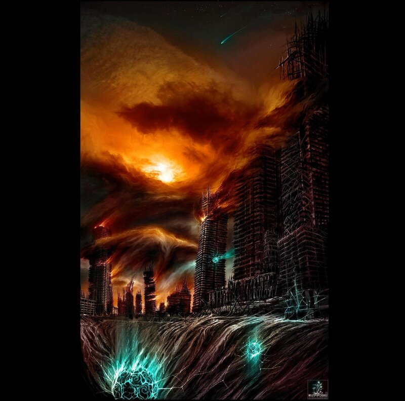 apocalyptic cityscape at night
