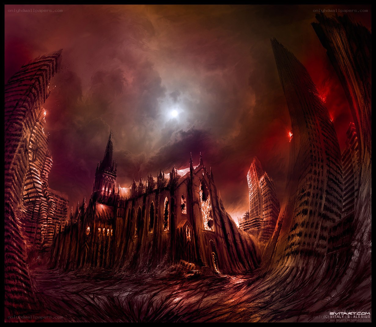 apocalyptic cityscape at night