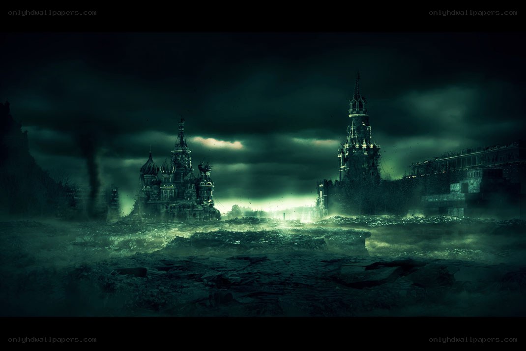 apocalyptic cityscape at night