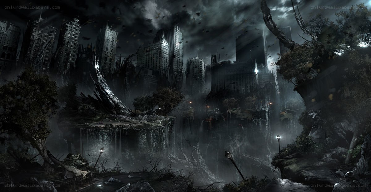 apocalyptic cityscape at night
