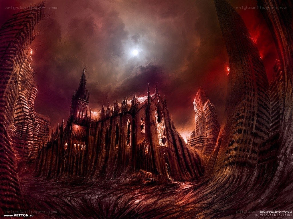 apocalyptic cityscape at night