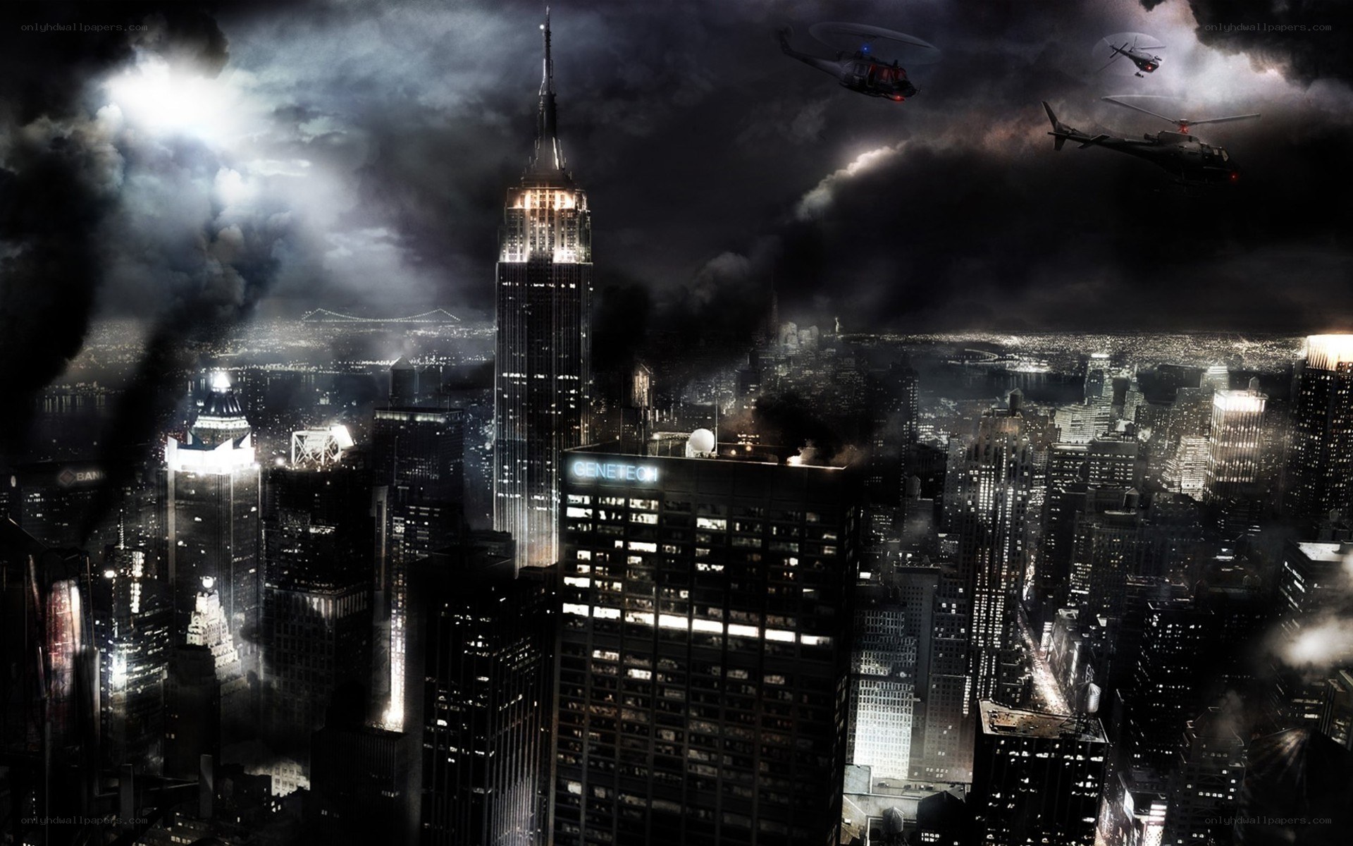 Apocalyptic cityscape at night