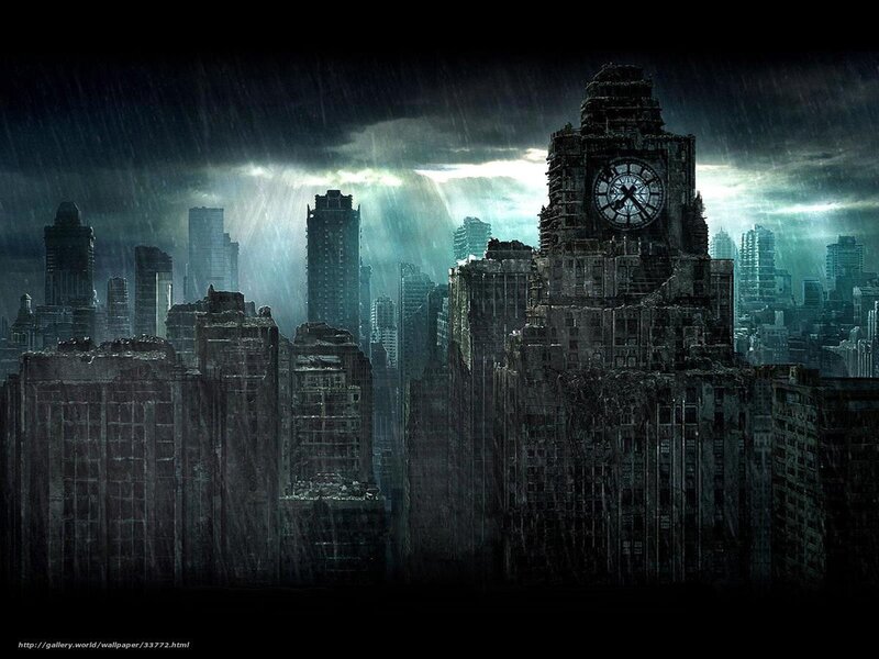 apocalyptic cityscape at night