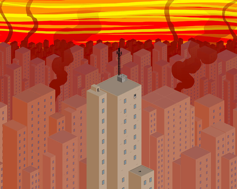 apocalyptic cityscape at sunset