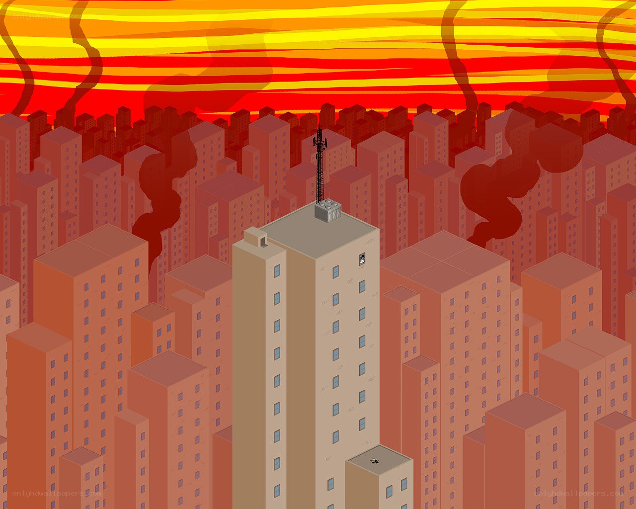 apocalyptic cityscape at sunset