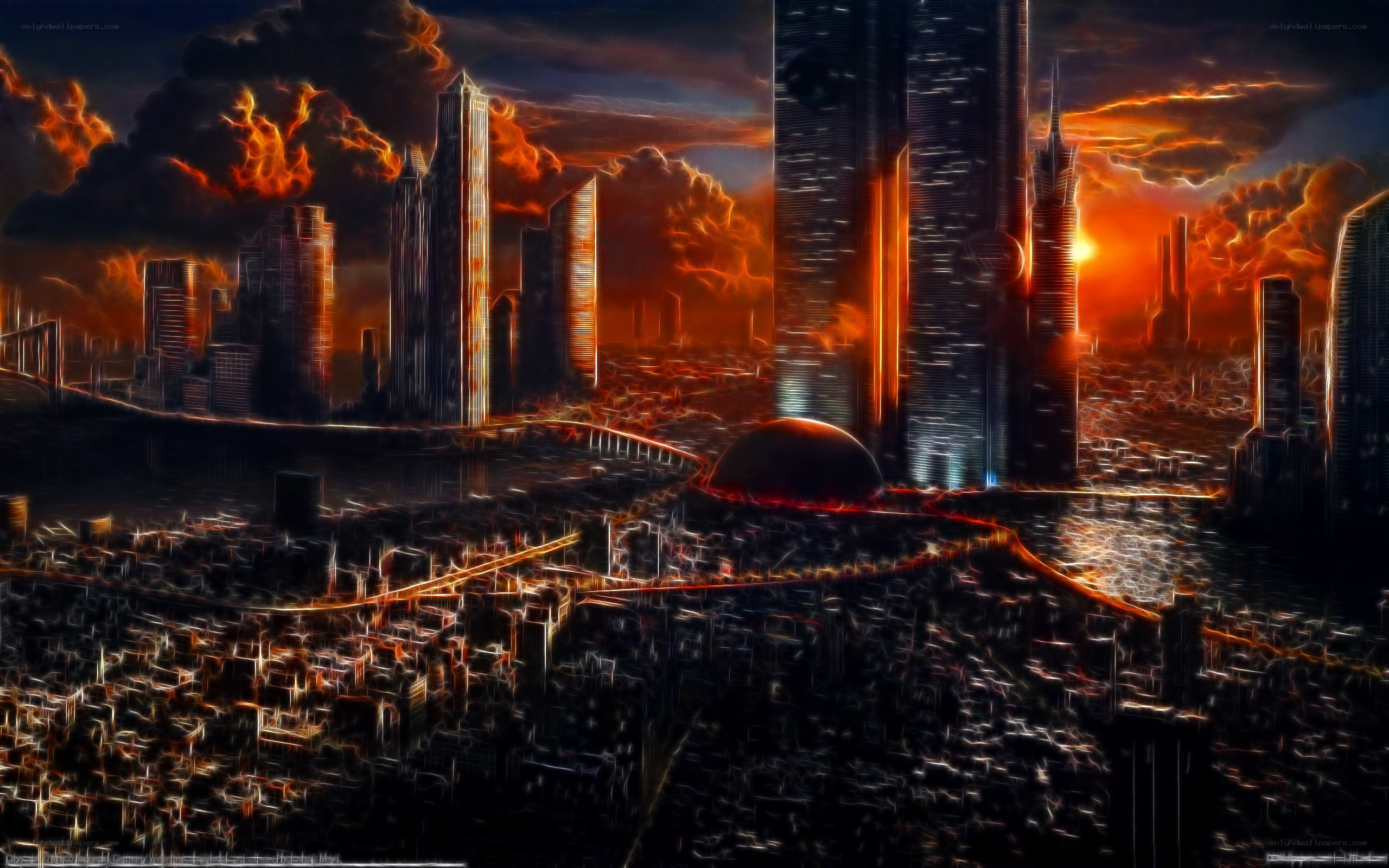 apocalyptic cityscape at sunset