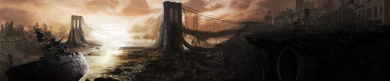 apocalyptic cityscape with bridge