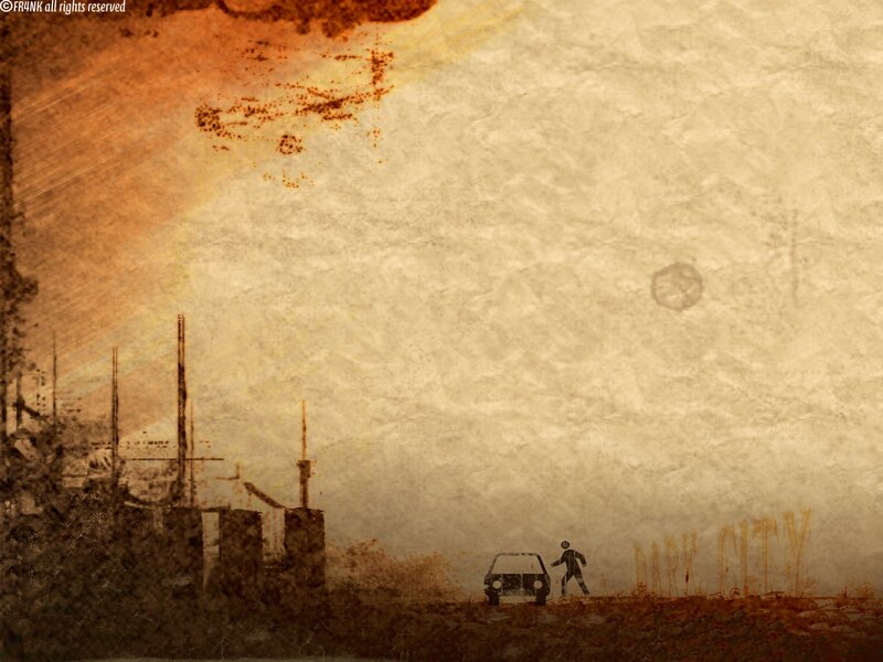 apocalyptic cityscape with car