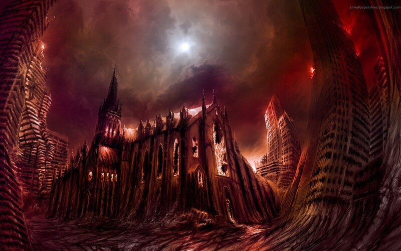 apocalyptic cityscape with cathedral