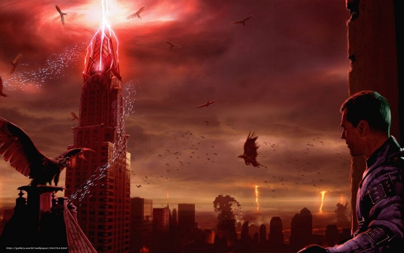 Apocalyptic cityscape with lightning