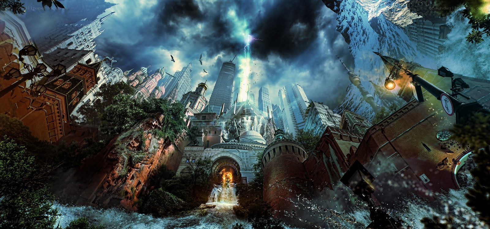 apocalyptic cityscape with lightning