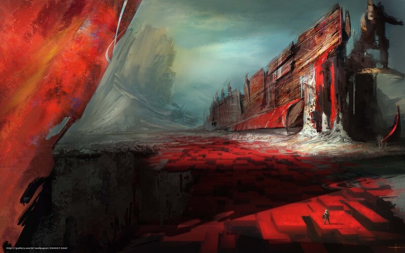 apocalyptic cityscape with red glow