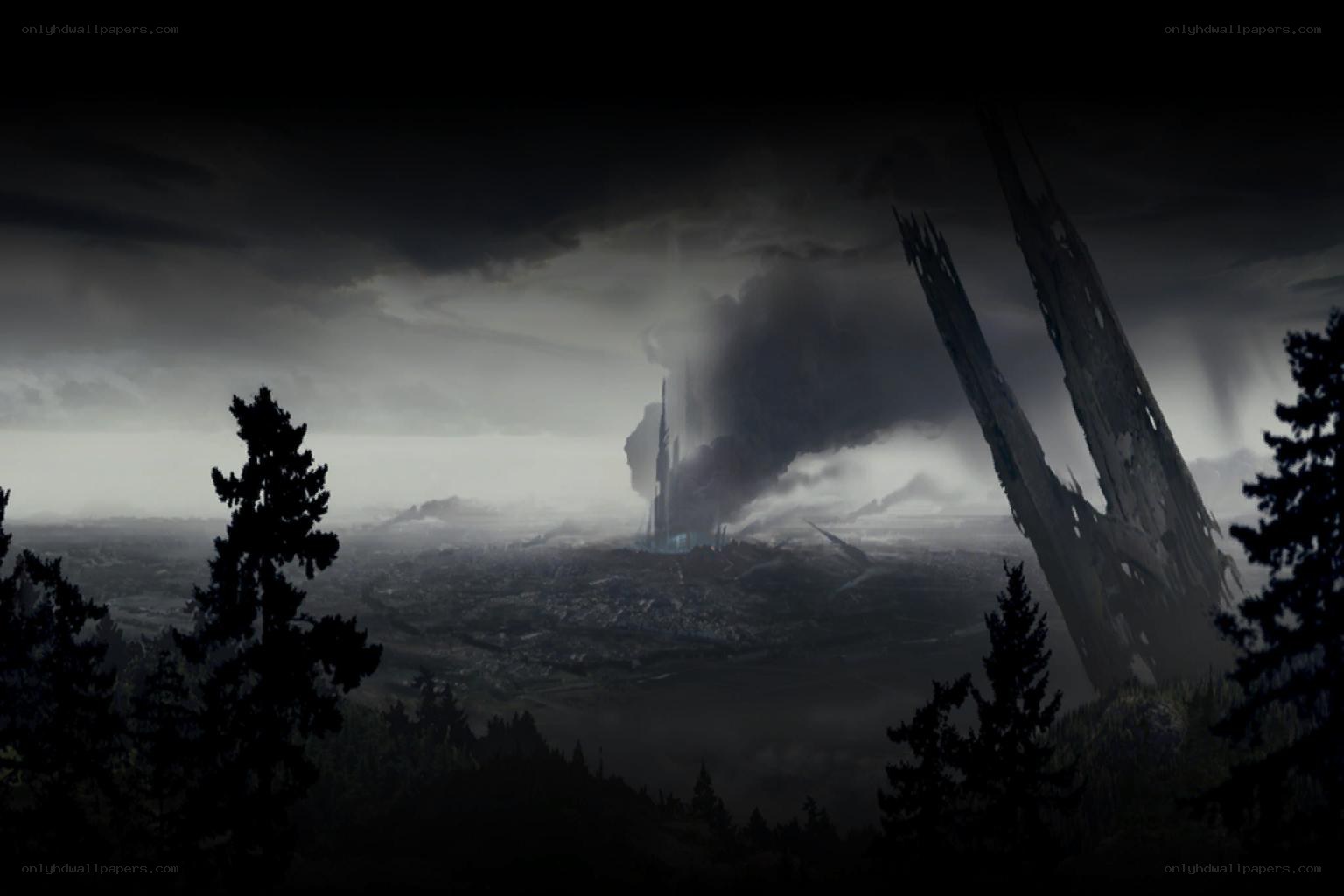 apocalyptic cityscape with ruins