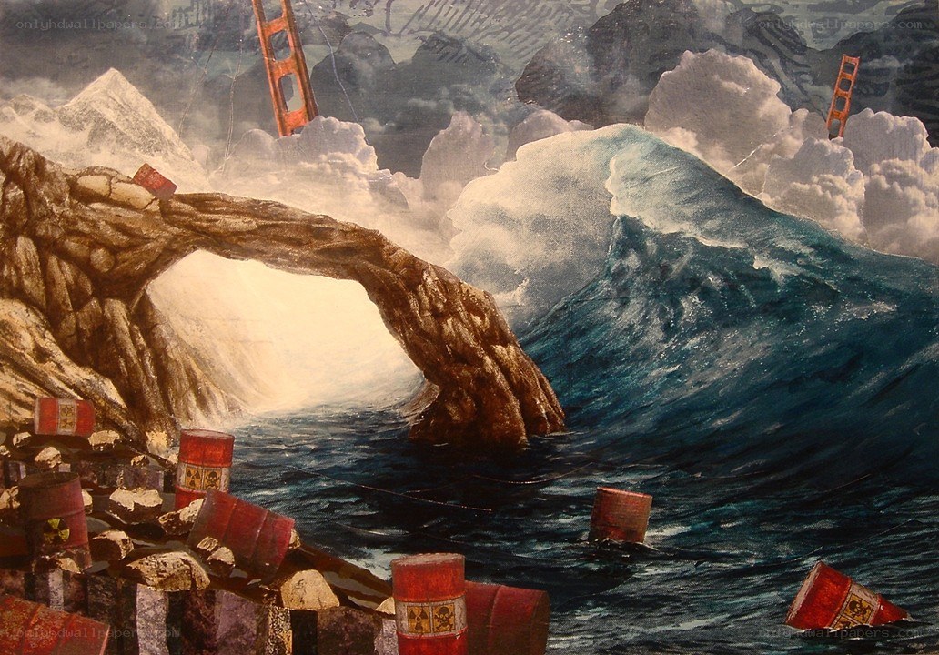 Apocalyptic coastal scene
