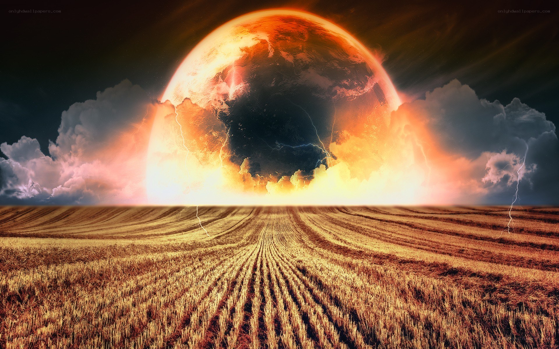 Apocalyptic Earth Over Field