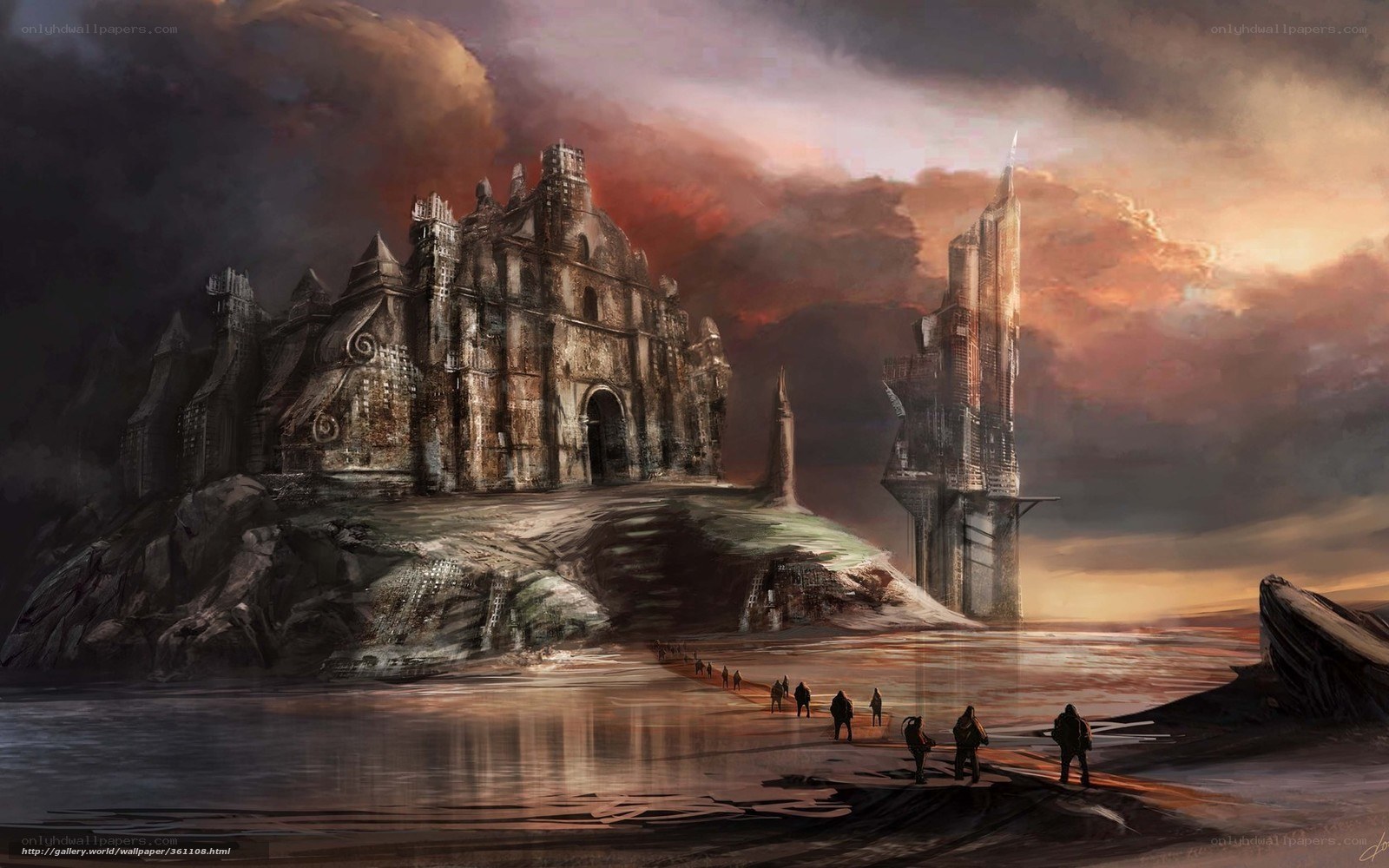 apocalyptic fortress at sunset